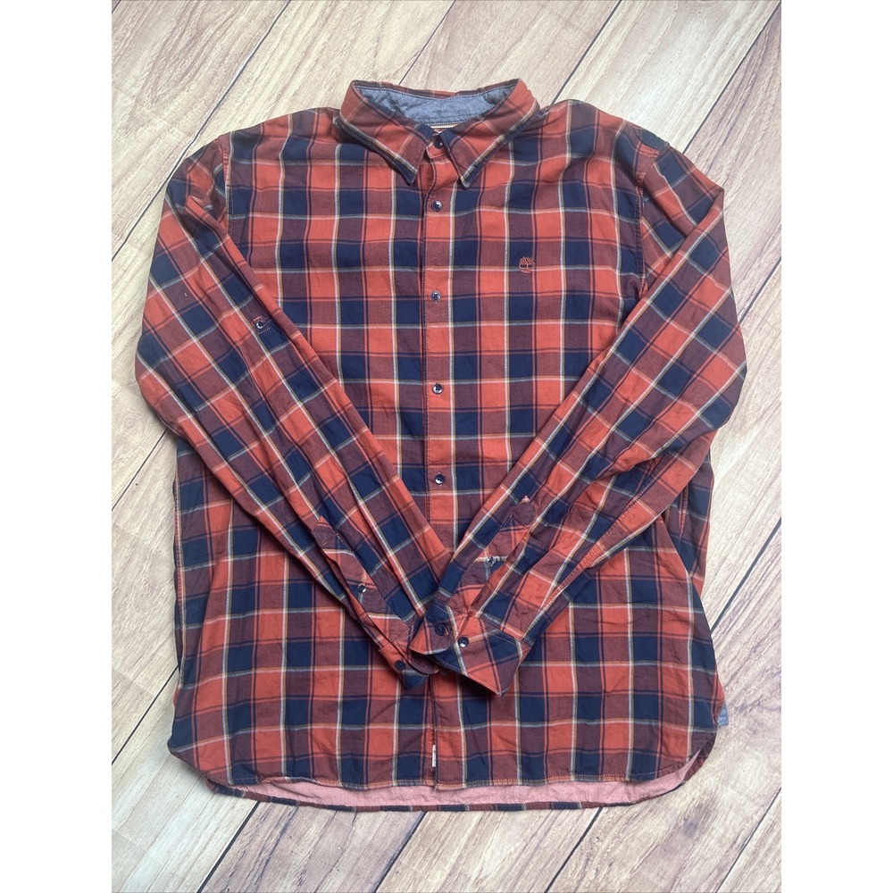 Timberland Slim Fit L/S Dark Plaid Jersey Lined Button Down Shirt Men's XXL